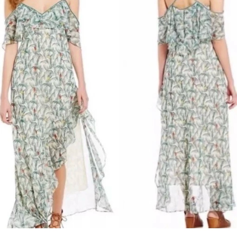 Chelsea & Violet Green Asymmetrical Sundress with Flutter Sleeves
